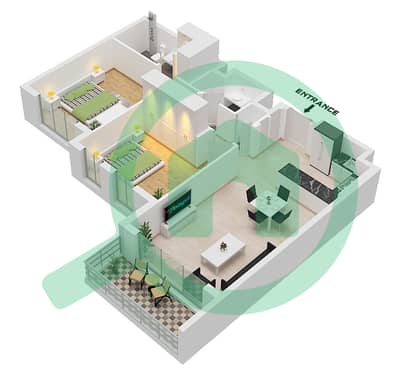 Holland Gardens - Plano de planta de 2 habitaciones Apartamento Tipo K