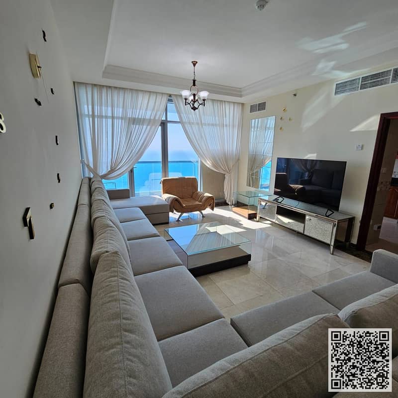 Luxury furnished duplex for monthly rent 3 bedrooms, living room, 2 balconies with sea views + maid's room in Ajman Residence Towers