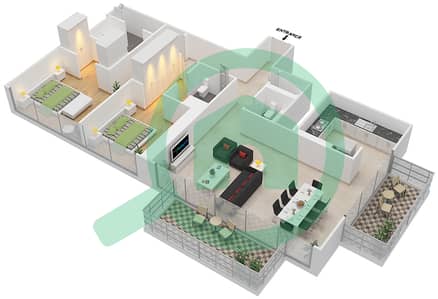 BLVD裙楼 - 2 卧室公寓单位101戶型图