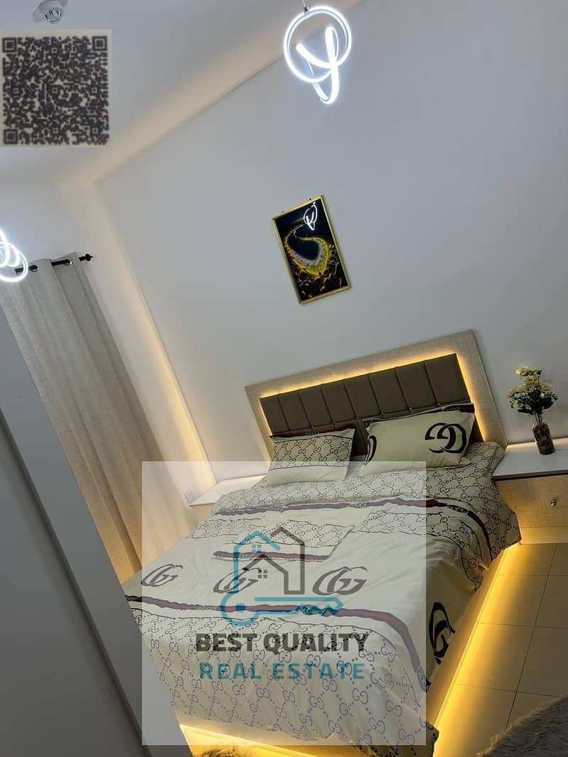 Furnished 1-bedroom apartment for monthly rent in Ajman Al Nuaimiya 3, City Tower opposite Grand Mall, prime location near Dubai and Sharjah, all bil