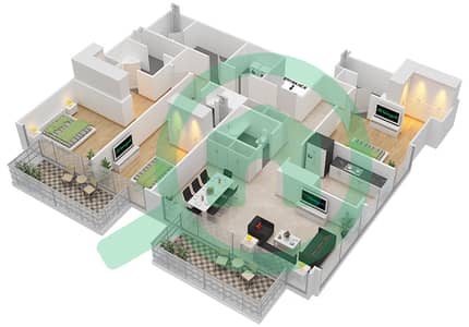 BLVD Хайтс Подиум - Апартамент 3 Cпальни планировка Единица измерения 103