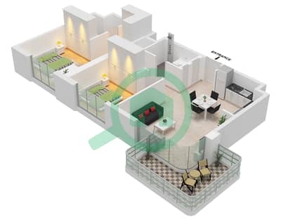 المخططات الطابقية لتصميم النموذج D شقة 2 غرفة نوم - سيمفوني أون ذا بارك