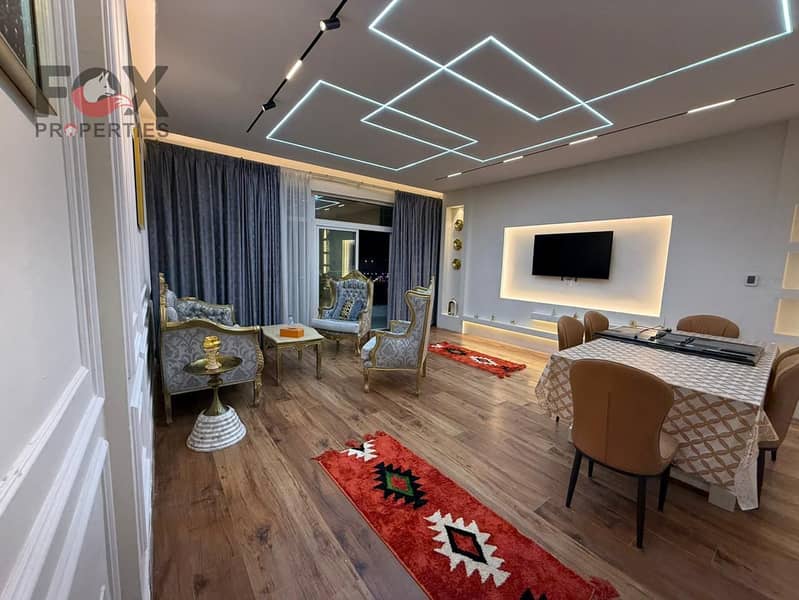 Two bedrooms and a living room for annual rent in Al-Horizon Towers, furnished, next to Al-Safyir Mall and Nesto, parking, 3 bathrooms, 2 balconies