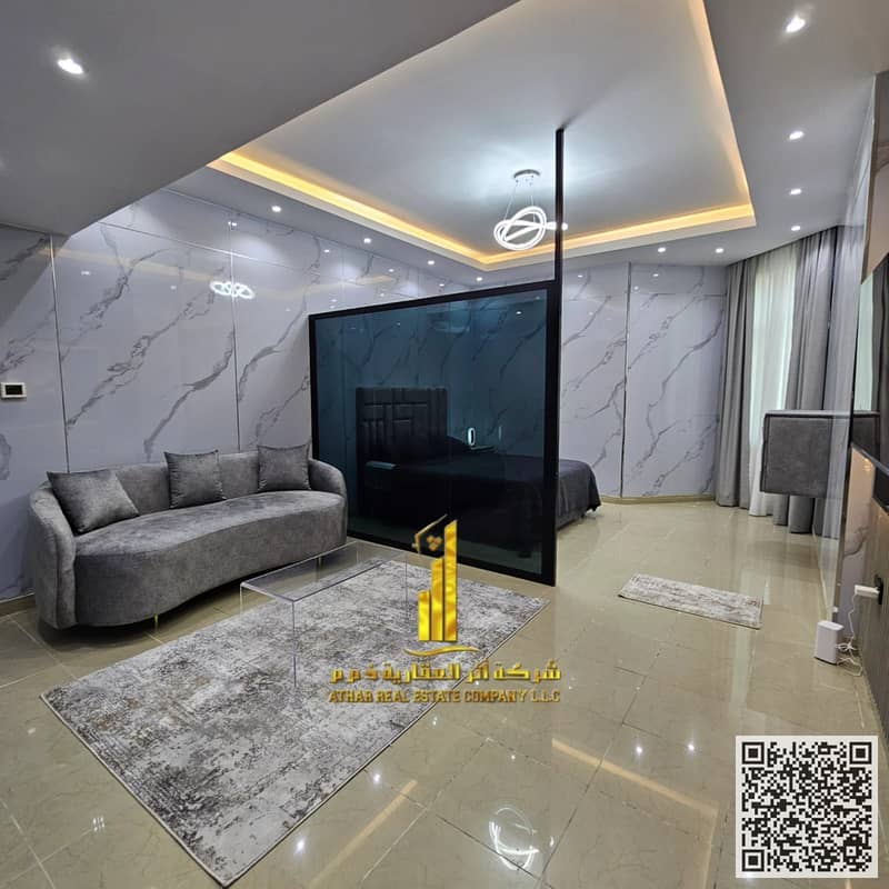 Studio with sea view balcony, Fully furnished new, very elegant furniture, including all bills, with a gym, swimming pool, and private parking.