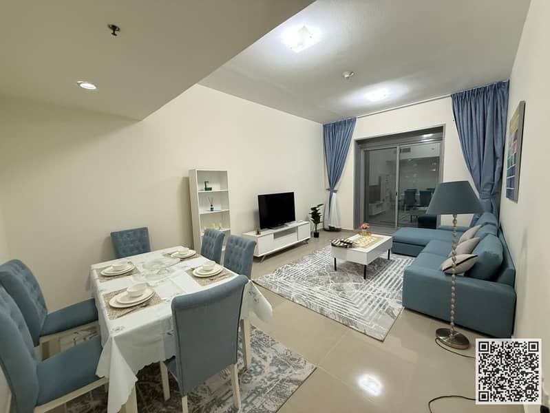 Luxury Apartment Two bedrooms and a living room with a balcony offering an open view, available for monthly rent on Ajman Corniche.