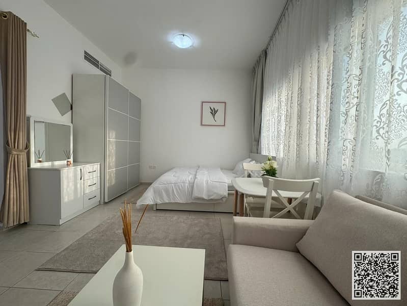 For monthly rent in Ajman - a luxurious studio with a Fully separate kitchen, fully furnished new, elegant furniture and a fully equipped kitchen