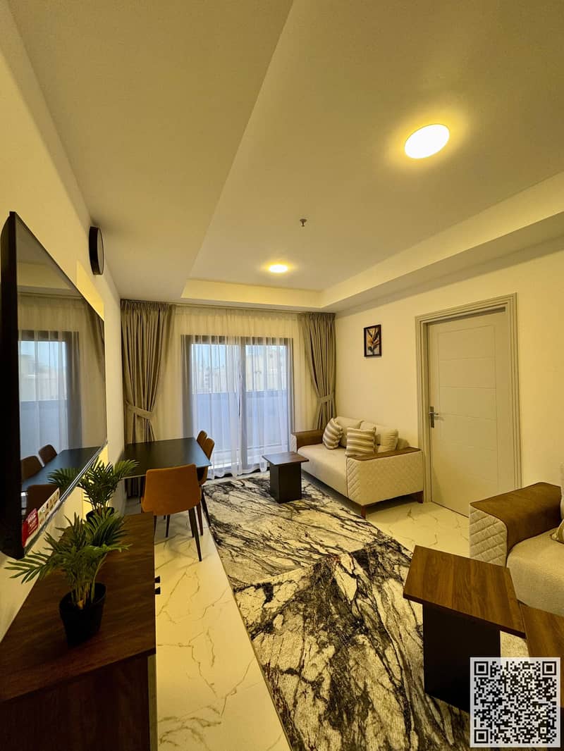 Furnished one-bedroom apartment for monthly rent in Ajman Corniche - near Ship Roundabout | Stylish and tidy furnishings | Includes bills and internet