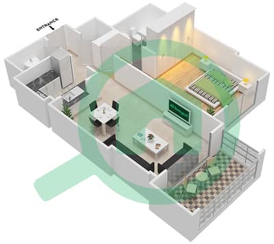 المخططات الطابقية لتصميم الوحدة 104 شقة 1 غرفة نوم - كيو بوينت