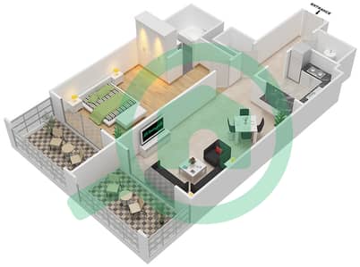 المخططات الطابقية لتصميم الوحدة 201 شقة 1 غرفة نوم - كيو بوينت