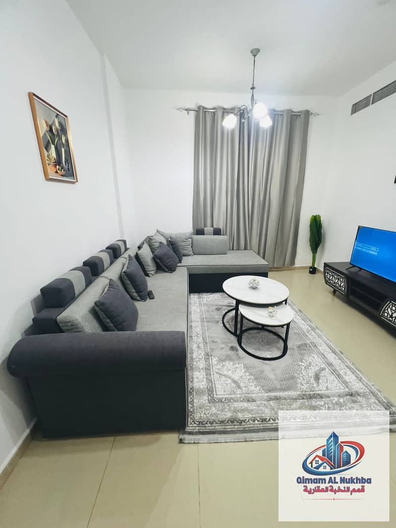 One of the most beautiful and elegant rooms and a living room for monthly rent in the most beautiful location in Sharjah. Super deluxe finishing. A v