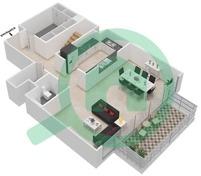 المخططات الطابقية لتصميم الوحدة 206 شقة 2 غرفة نوم - بوليفارد هايتس بوديوم