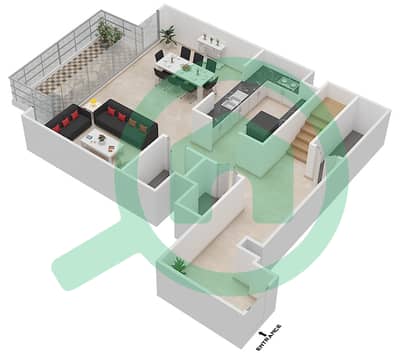 المخططات الطابقية لتصميم الوحدة 207 شقة 2 غرفة نوم - بوليفارد هايتس بوديوم