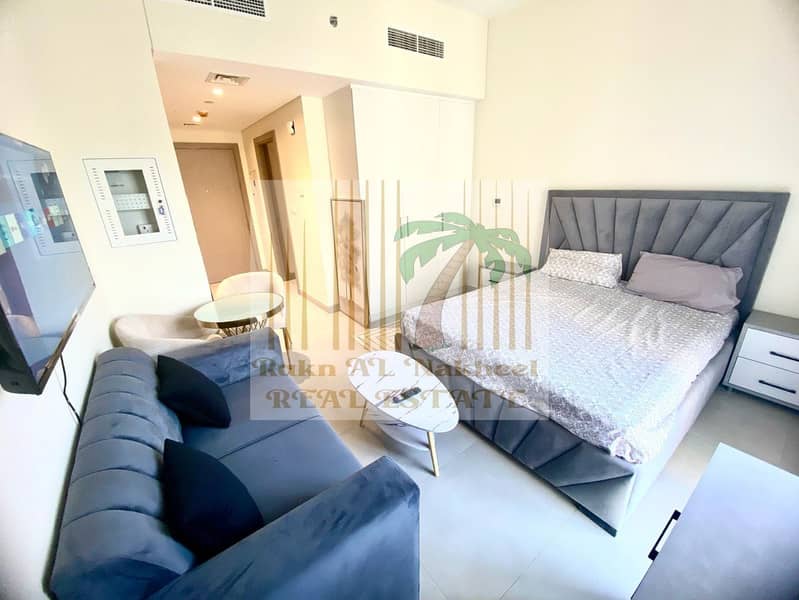 Cheapest | Fully furnished monthly gym pool parking free studio open view ready to move easy access to dubai in good location for more details contact