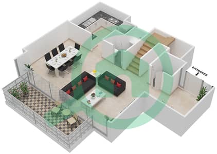 المخططات الطابقية لتصميم الوحدة 213-215 شقة 2 غرفة نوم - بوليفارد هايتس بوديوم