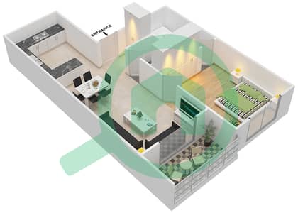 المخططات الطابقية لتصميم النموذج C4 شقة 1 غرفة نوم - بارادايس ليك B7