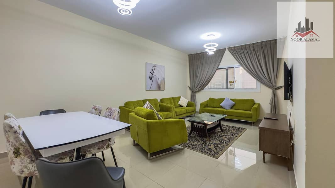 Sharjah, Al Taawun area: Two bedrooms, living room, kitchen, two bathrooms, and a balcony.