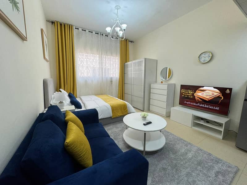 Furnished studio apartment for monthly rent in Ajman, first occupancy