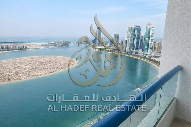 Luxury 2-Bedroom Apartment with Majlis & Direct Lake View for Rent in Al Khan – Spacious Layout in a Full-Service Tower