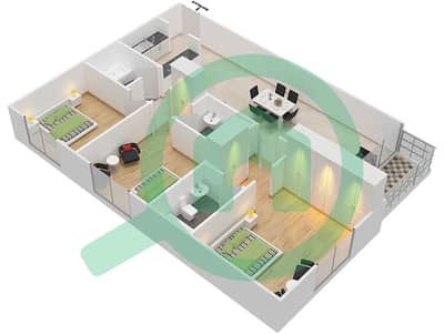 المخططات الطابقية لتصميم النموذج A1 شقة 3 غرف نوم - بارادايس ليك B4