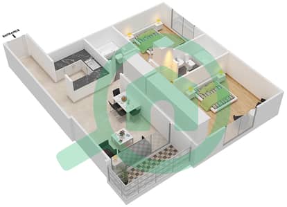 المخططات الطابقية لتصميم النموذج B1 شقة 2 غرفة نوم - بارادايس ليك B4