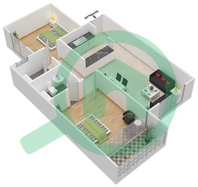 المخططات الطابقية لتصميم النموذج B2 شقة 2 غرفة نوم - بارادايس ليك B4