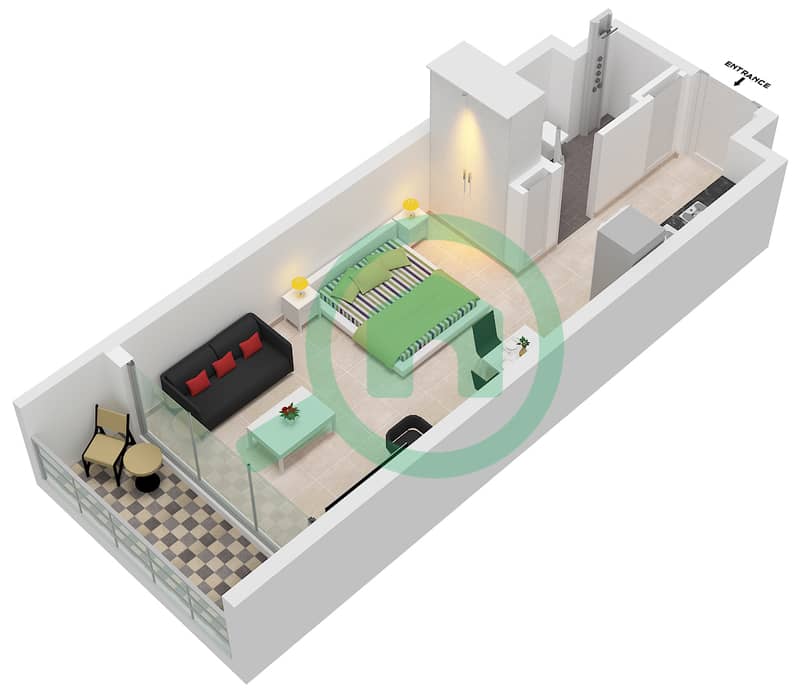 Verdana Residence 2 - Studio Apartment Type A FLOOR 1-15 Floor plan Type A Floor 1-15 interactive3D