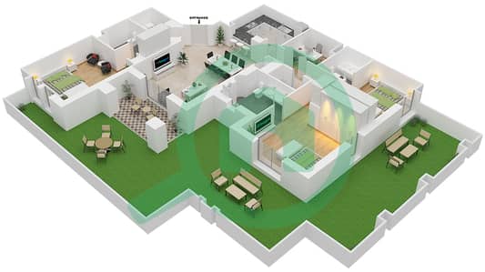 燕舒2号楼 - 3 卧室公寓单位7 / GROUND FLOOR戶型图