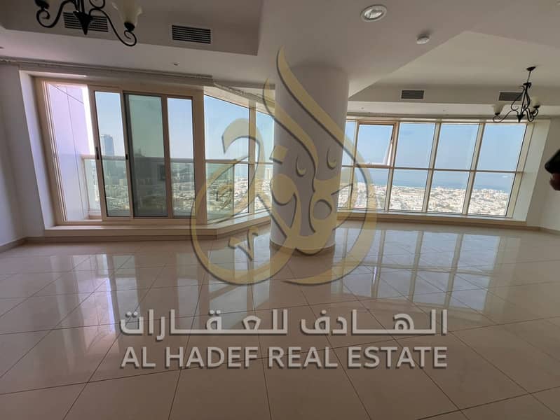 First row overlooking Khalid Lake, a 3-bedroom apartment with a living room and free parking is available. Air conditioning is included. A free gym is