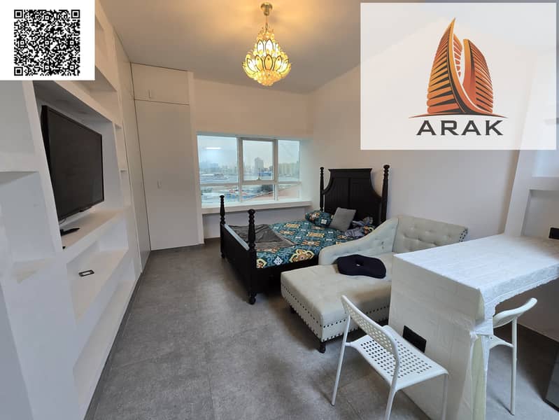 Furnished studio with full sea view and balcony for rent in Orient Towers for 3200