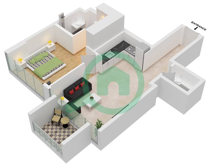 Floor plans for Type/unit B / UNIT 3 FLOOR 5,6 1-bedroom Apartments in ...