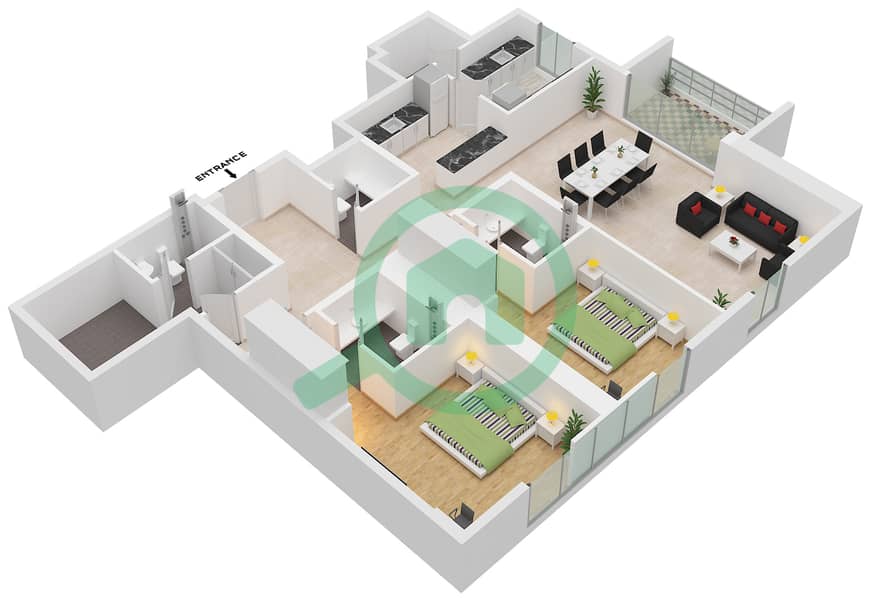 Type D Unit 2 Floor 18,19 Nexara Tower - 2 Bedroom Apartment Type/unit D / UNIT 2 FLOOR 18,19 Floor plan Type D Unit 2 Floor 18,19 interactive3D