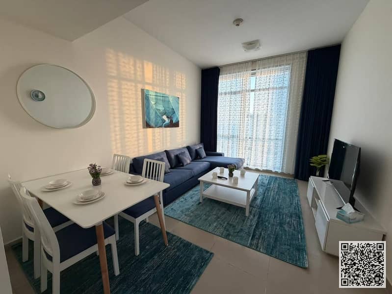 Luxury apartment for monthly rent, one bedroom and a hall with an sea view, fully furnished with elegant furniture and a fully equipped kitchen