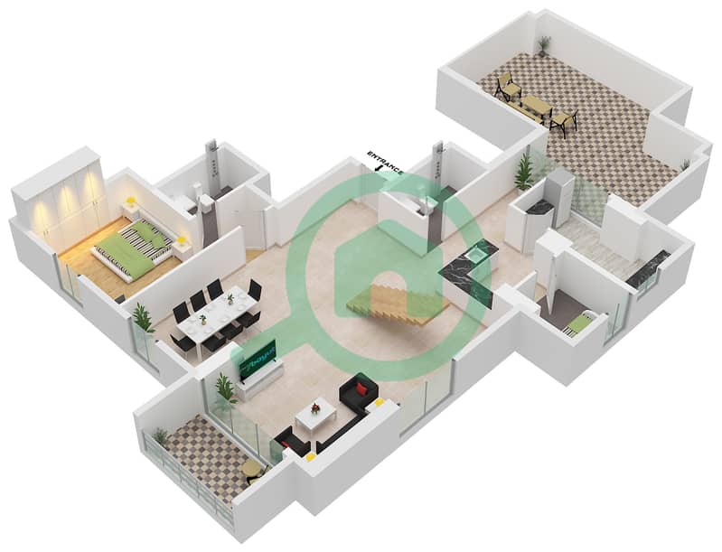 Type A Unit 3 Floor 32 Lower Nexara Tower - 3 Bedroom Apartment Type/unit A / UNIT 3 FLOOR 32,33 Floor plan Type A Unit 3 Floor 32 Lower interactive3D