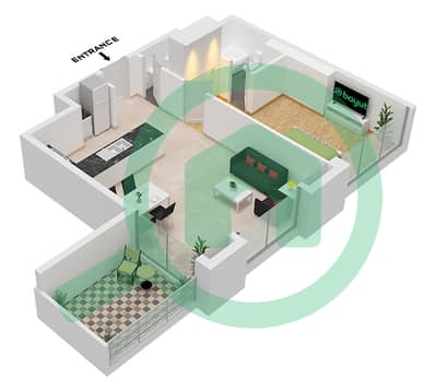 The Cosmopolitan (Damac Maison) - 1 Bedroom Apartment Type 9 Floor plan
