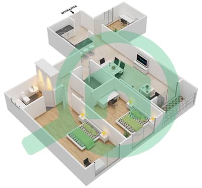 المخططات الطابقية لتصميم النموذج A1 شقة 2 غرفة نوم - بارادايس ليك B9
