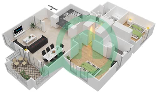 المخططات الطابقية لتصميم الوحدة 4 FLOOR 1-3 شقة 2 غرفة نوم - ريحان 8