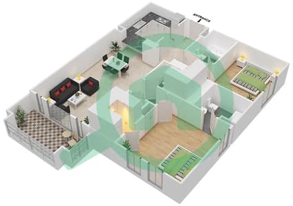 المخططات الطابقية لتصميم الوحدة 10 FLOOR 1-4 شقة 2 غرفة نوم - ريحان 8