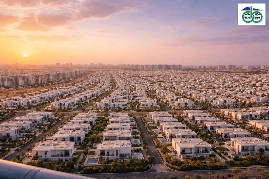 9 Sunset over Dubai villa community. png