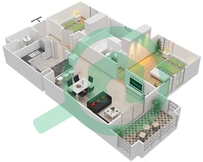 锐翰7号楼 - 2 卧室公寓单位6 / FLOOR 1-8戶型图