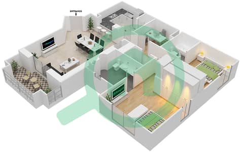 المخططات الطابقية لتصميم الوحدة 7 / FLOOR 1-8 شقة 2 غرفة نوم - ريحان 7