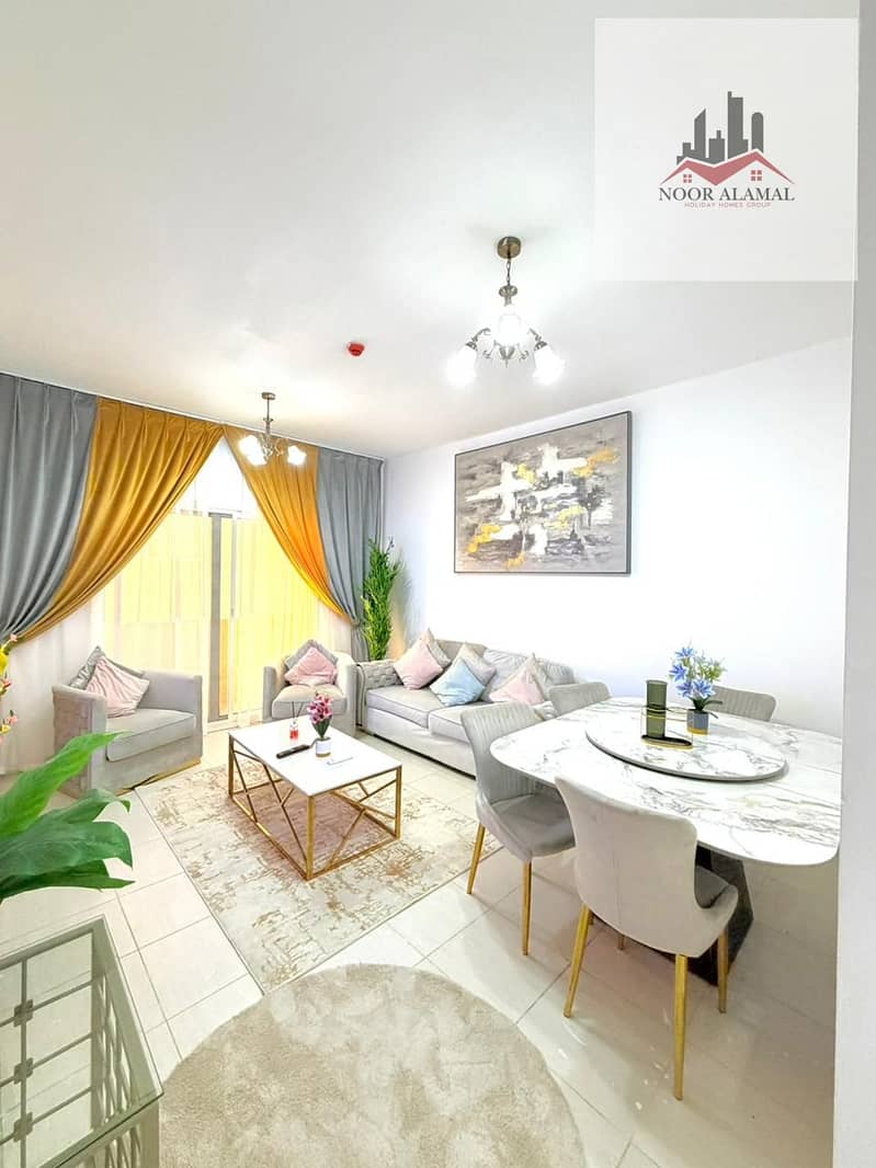 Sharjah, New Muwaileh, furnished apartment,one bedroom, living room, kitchen, and two bathrooms