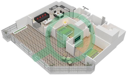 扎哈拉2A公寓 - 2 卧室公寓类型／单位2A-1戶型图