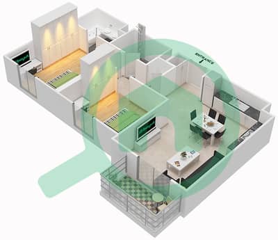 扎哈拉2A公寓 - 2 卧室公寓类型／单位2D-2戶型图