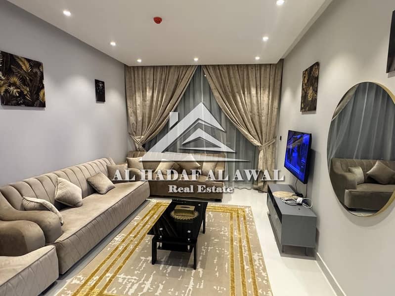 For monthly rent in Muwailah area:1BHK with free internet and parking.