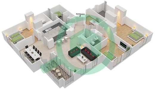 Янсун 4 - Апартамент 3 Cпальни планировка Единица измерения 12 FLOOR 1-4