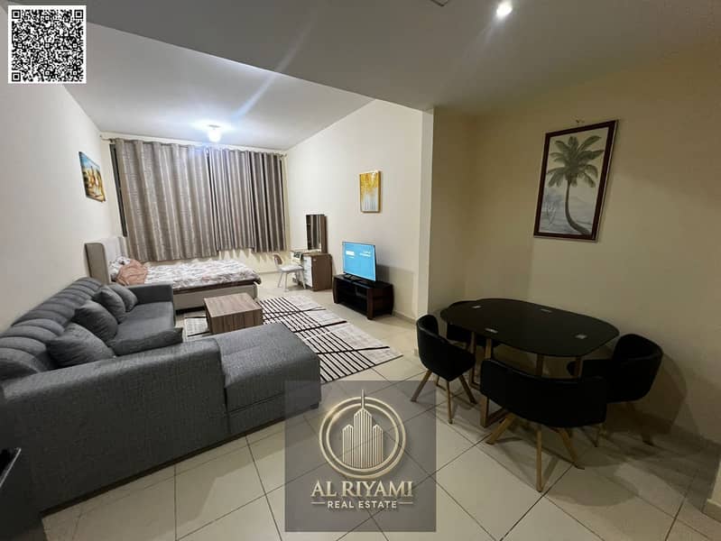 Furnished studio apartment, first occupancy, in Ajman One Towers, AED 3600 including bills