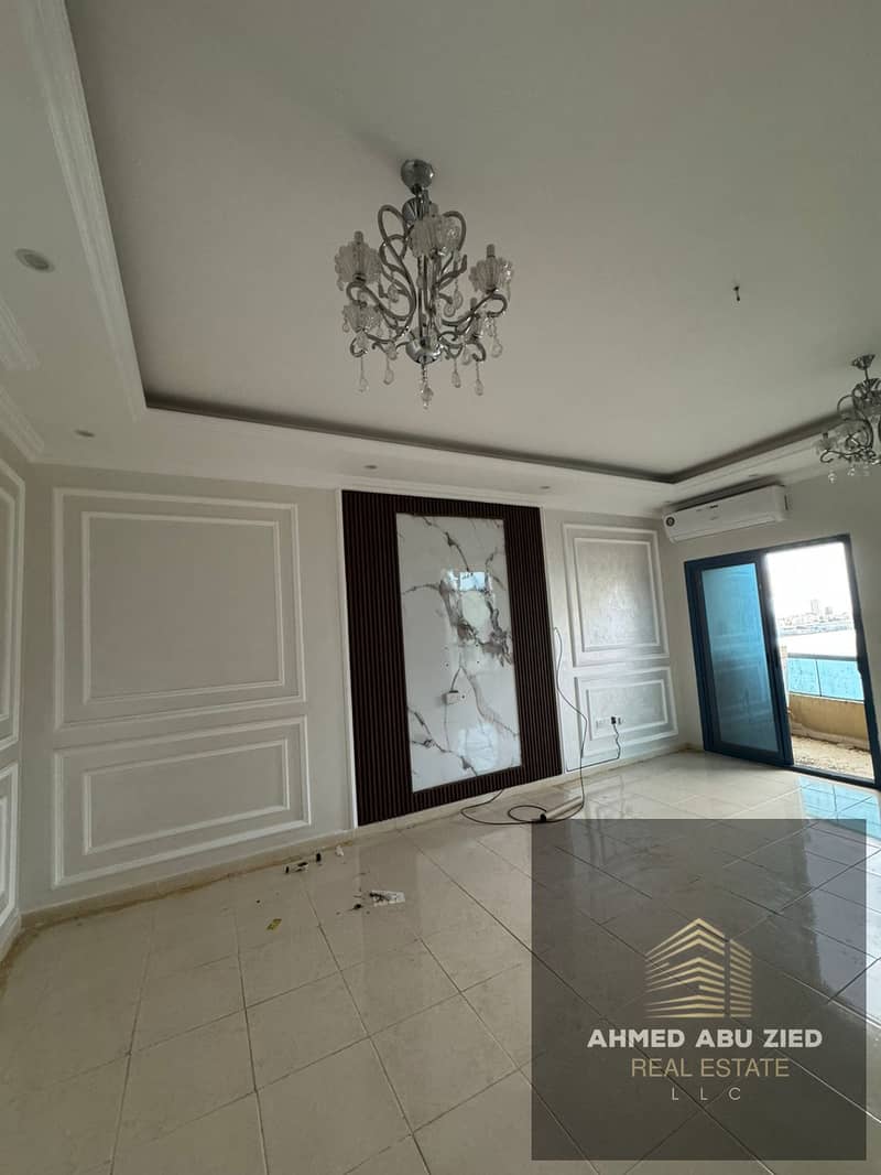 The most luxurious and elegant 2-bedroom apartment with a living room in Al Khor Towers, featuring an open view, modern finishing, and spacious layout