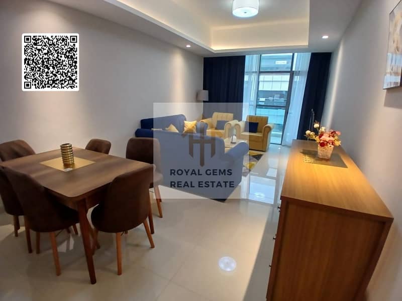 Spacious Fully furnished 1 BHK in GULFA TOWER available for yearly rent with modern amenities like parking, gym, swimming pool, and kids play area.