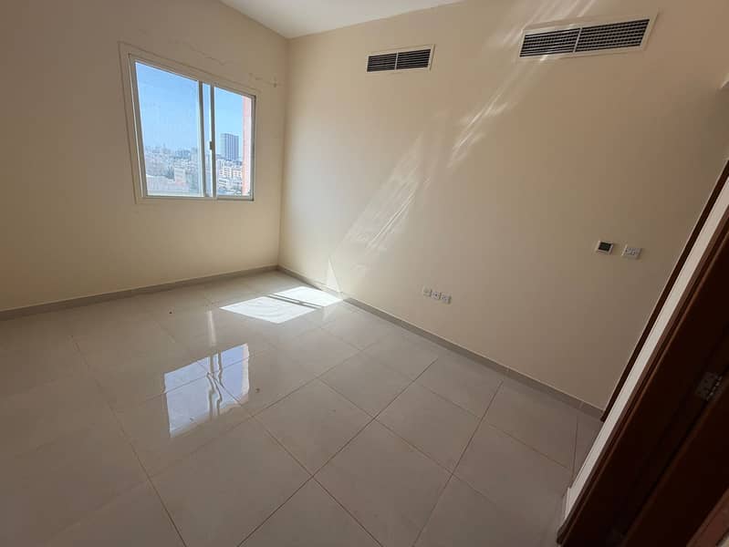 1BR + living in Al Rawda, new building, 2 baths + master, balcony, central gas, AED 32k/6 payments, AED 5,000 cheque.