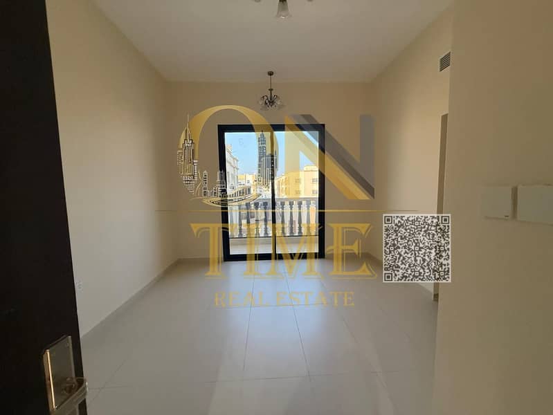 Great opportunity: 1-bedroom hall, 2 bathrooms, first tenant, annual rent, balcony, spacious, excellent finishes, direct access to Mohammed Bin Zayed